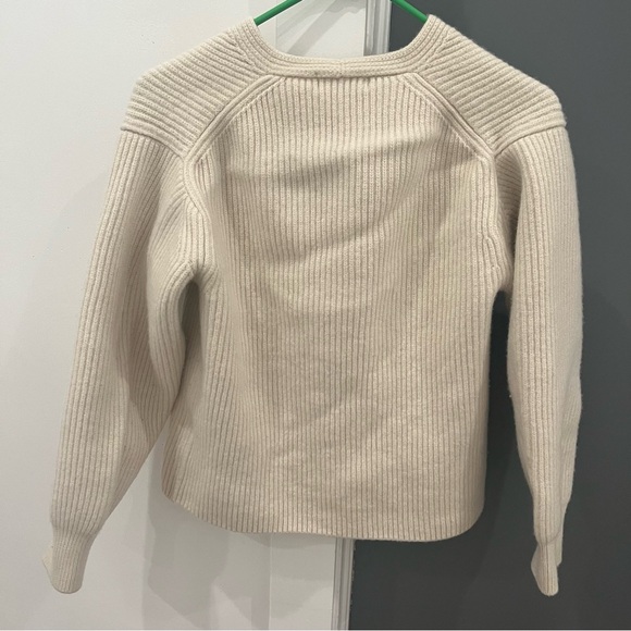 The Frankie Shop Sweater Beige Ribbed Knit 100% Wool V-neck - Picture 8 of 12
